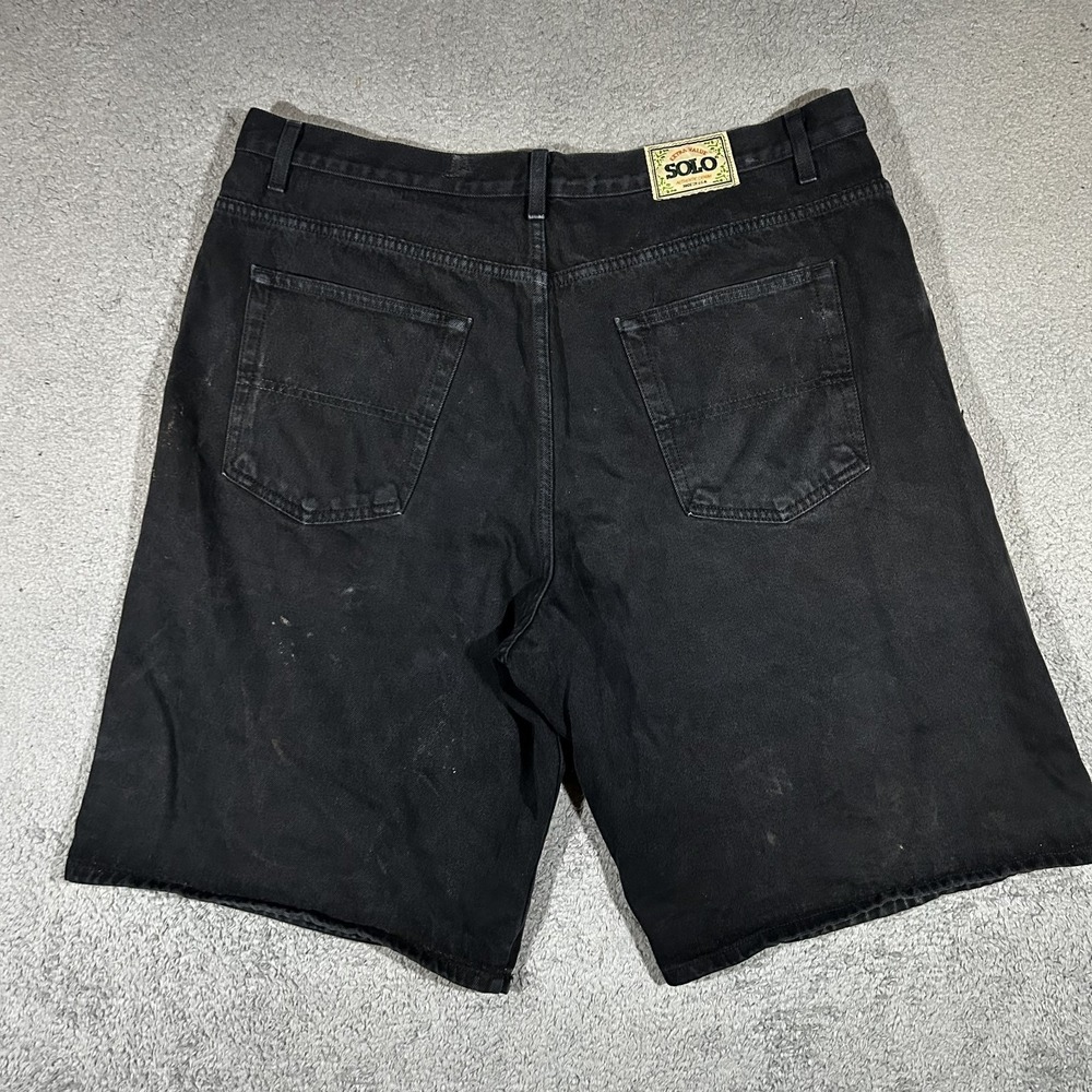 Vintage Solo Black Denim Jean Shorts USA Mens Size 42 Baggy Skater Hip Hop #1909